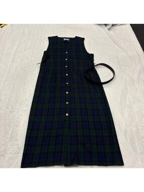 Pendleton Vintage Sleeveless Plaid Dress with Belt Women Petite Medium Wool